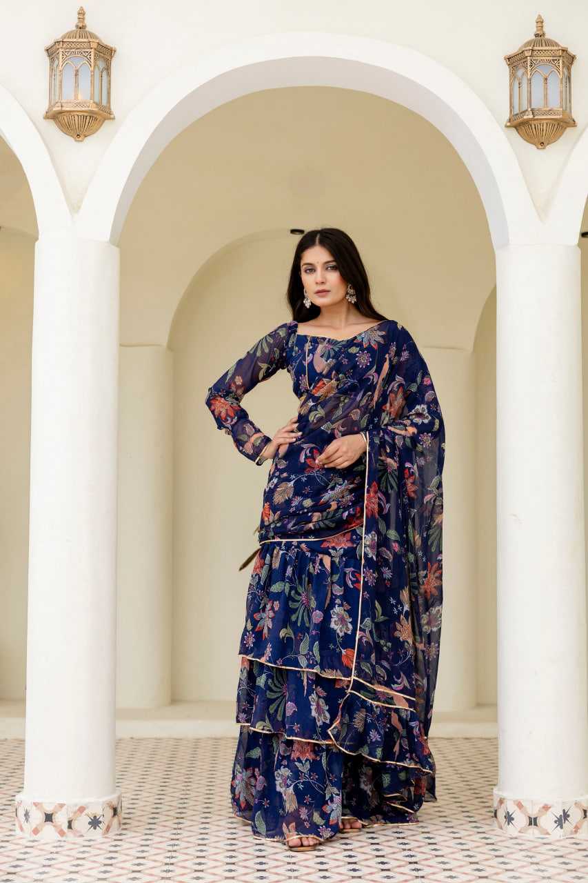 Georgette Ready To Wear  Ruffle Saree