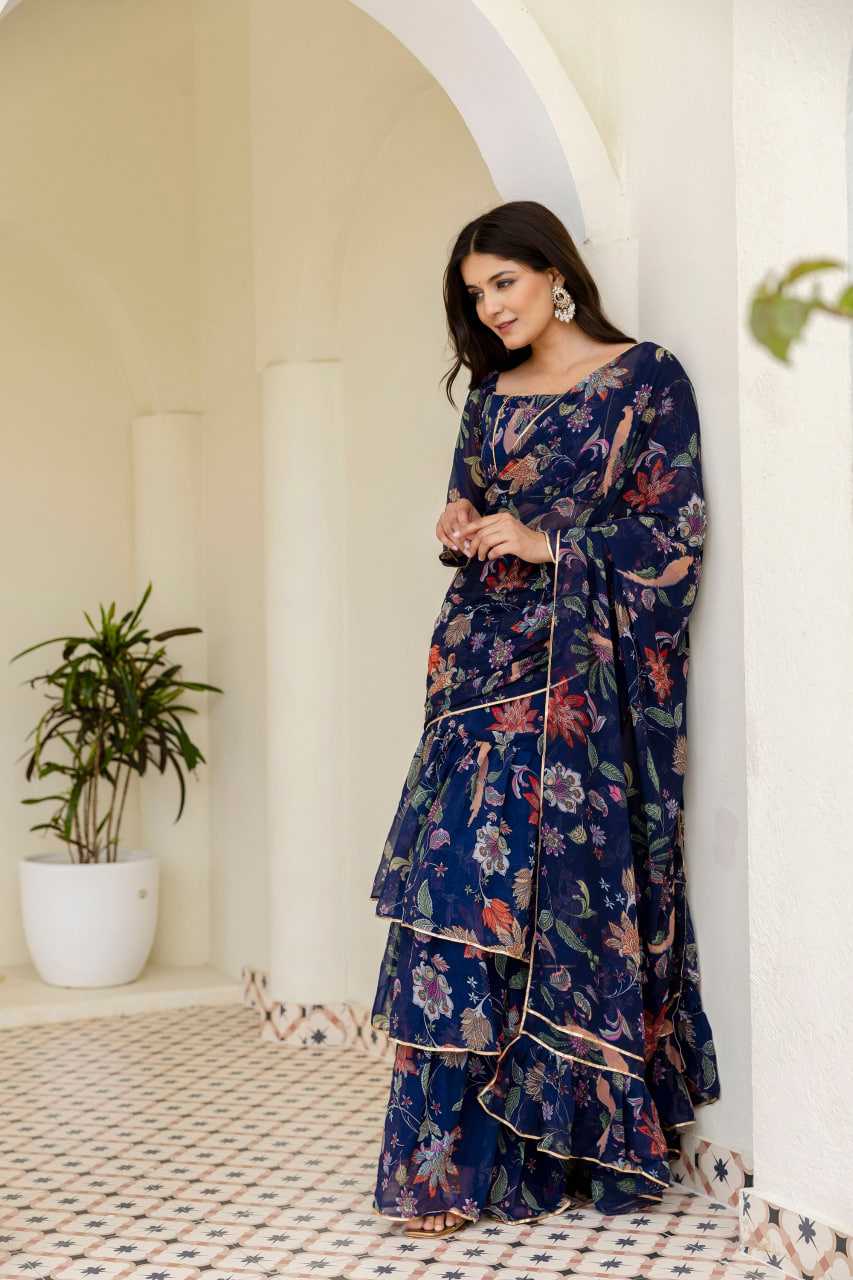 Georgette Ready To Wear  Ruffle Saree