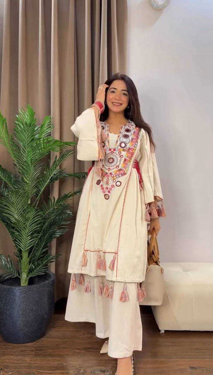 Khadi Cotton Palazzo Party wear Suit