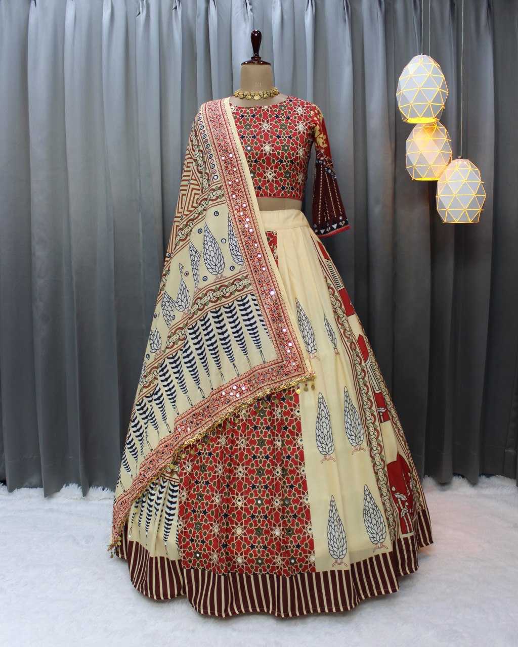 Navratri Chaniya Choli Muslin Cotton Mirror Work Lehenga