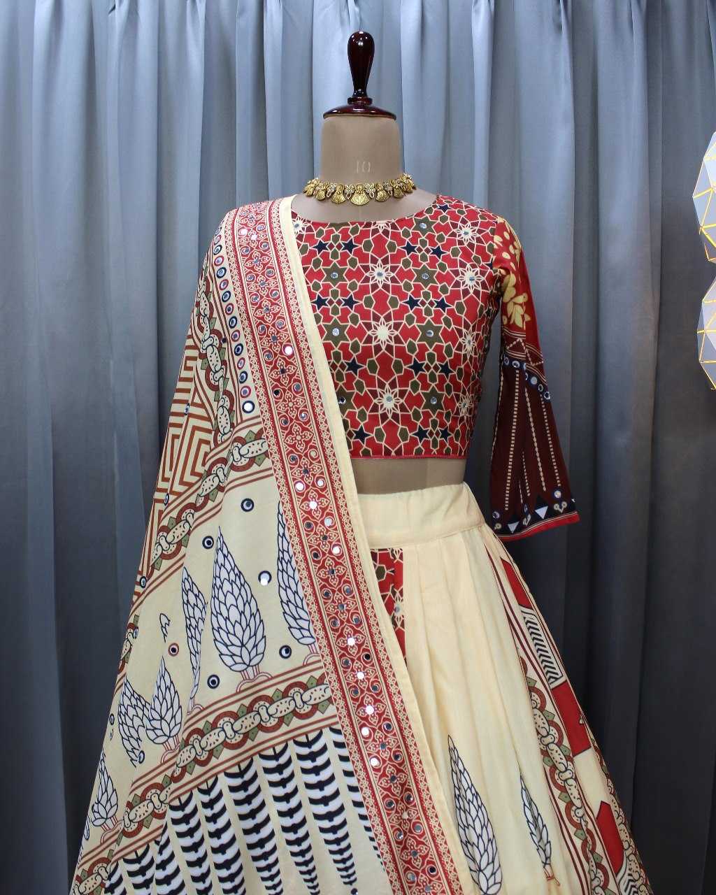 Navratri Chaniya Choli Muslin Cotton Mirror Work Lehenga