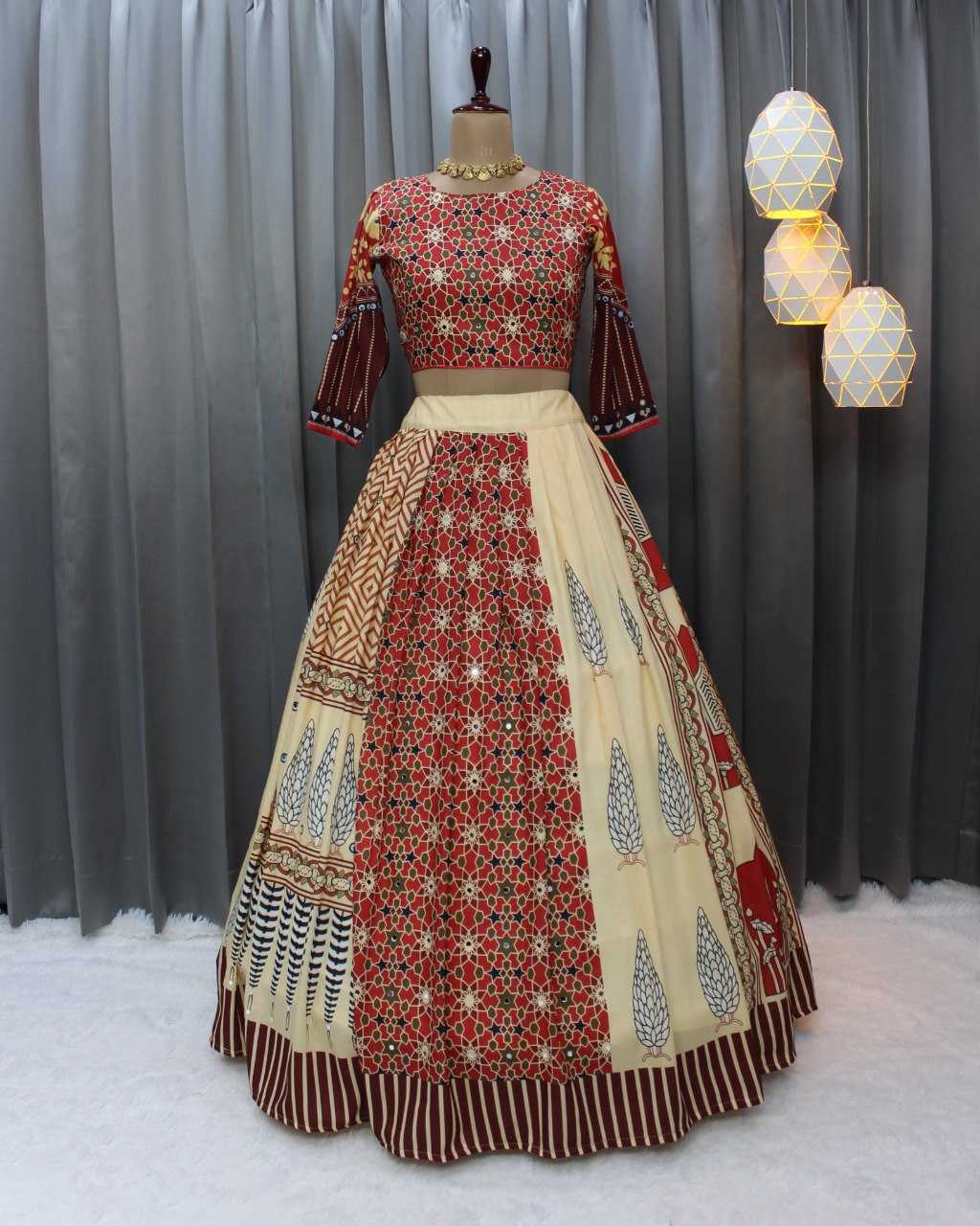 Navratri Chaniya Choli Muslin Cotton Mirror Work Lehenga