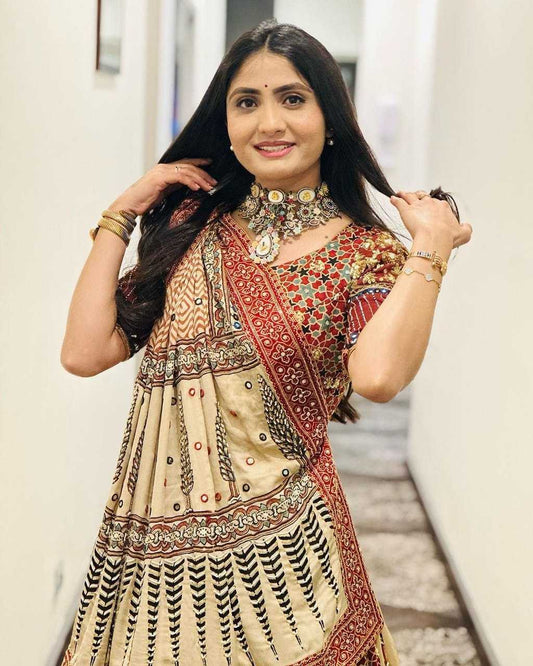 Navratri Chaniya Choli Muslin Cotton Mirror Work Lehenga