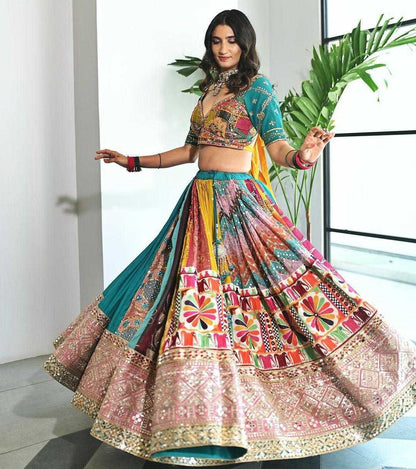 Navratri Chaniya Choli  Muslin Cotton  Mirror Work Lehengas