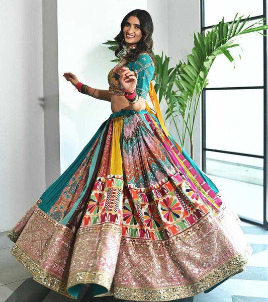 Navratri Chaniya Choli  Muslin Cotton  Mirror Work Lehengas