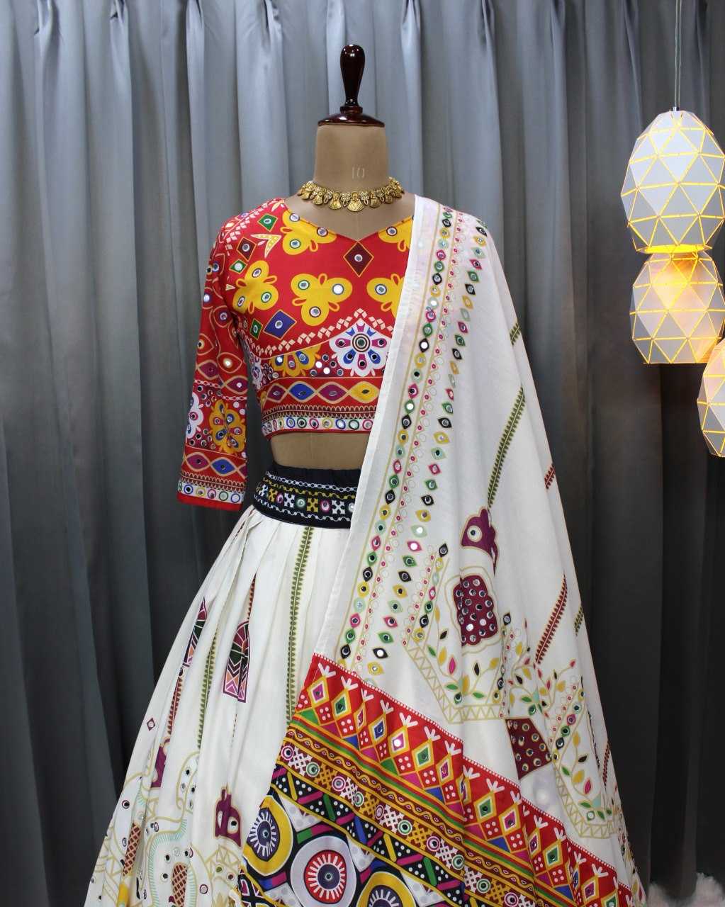 Navratri Chaniya Choli  Muslin Cotton Mirror Work Lehenga