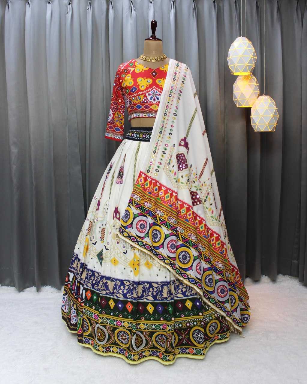 Navratri Chaniya Choli  Muslin Cotton Mirror Work Lehenga