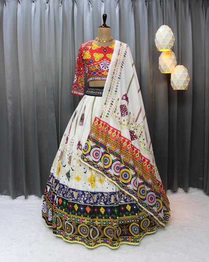 Navratri Chaniya Choli  Muslin Cotton Mirror Work Lehenga