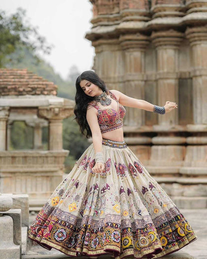 Navratri Chaniya Choli  Muslin Cotton Mirror Work Lehenga