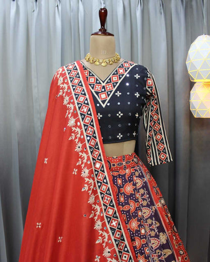 Navratri Chaniya Choli  Muslin Cotton  Mirror Work Lehenga