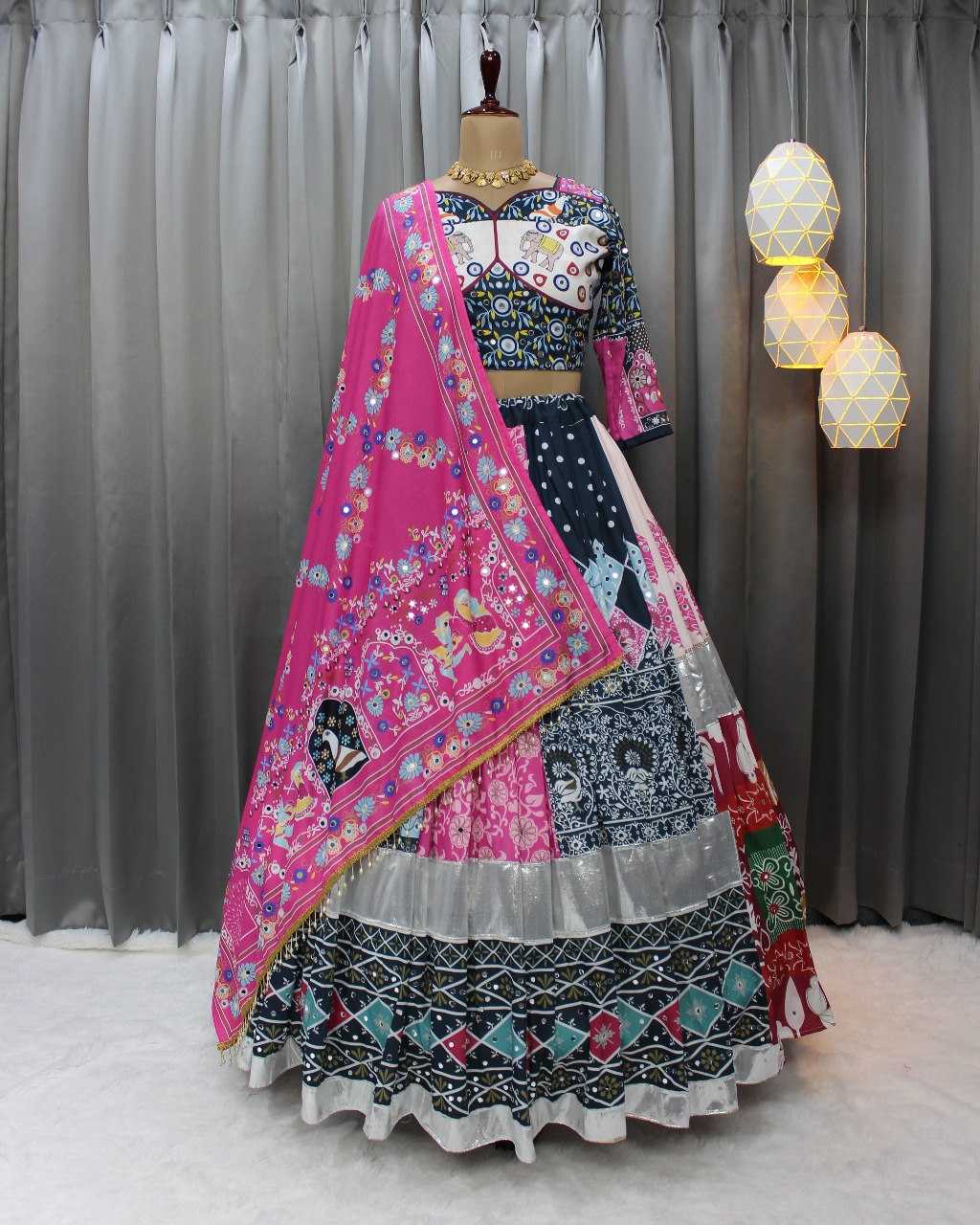 Navratri Chaniya Choli Muslin Cotton   Mirror Work Lehenga