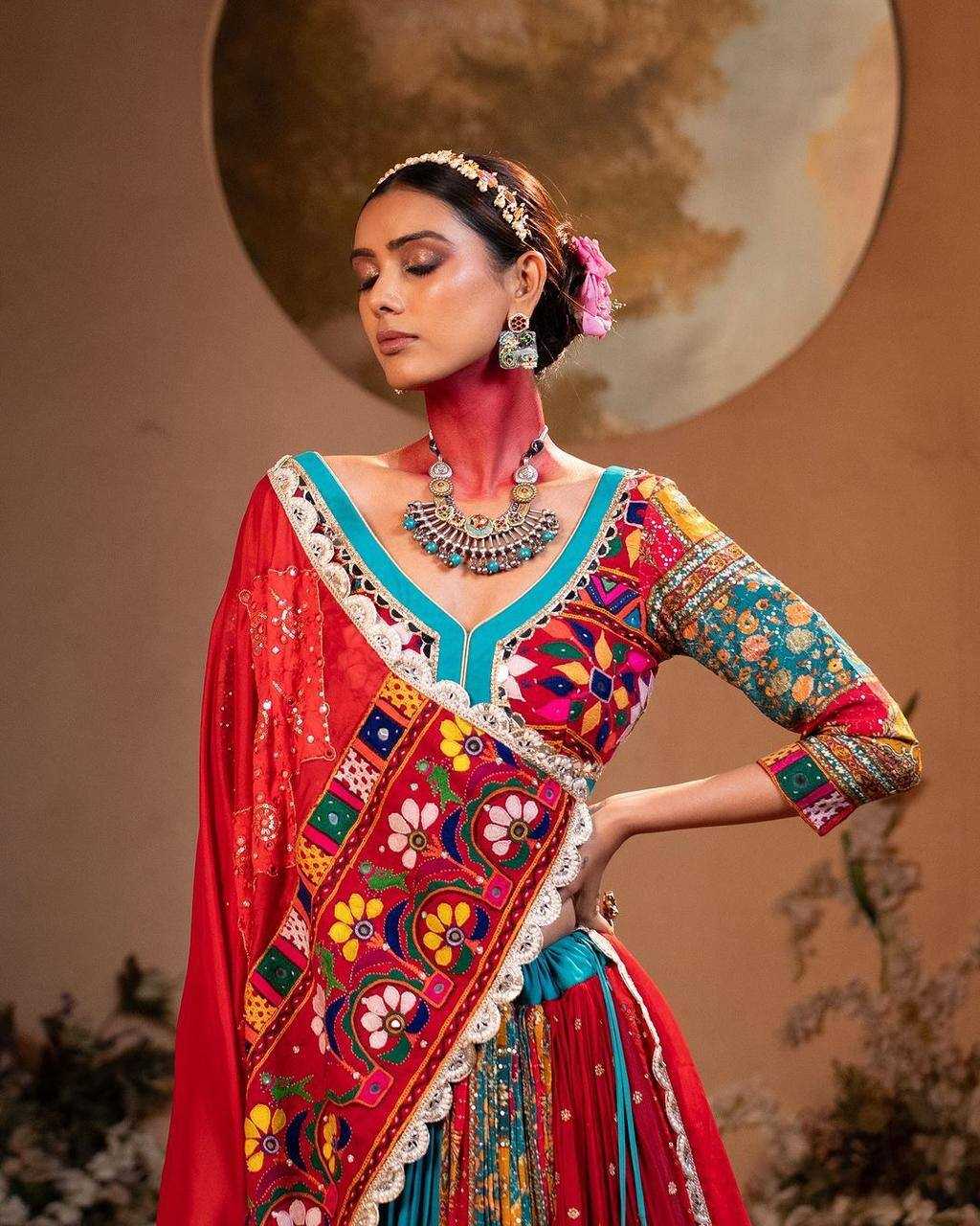 Navratri Chaniya Choli Muslin Cotton  Mirror Work Designer  Lehenga