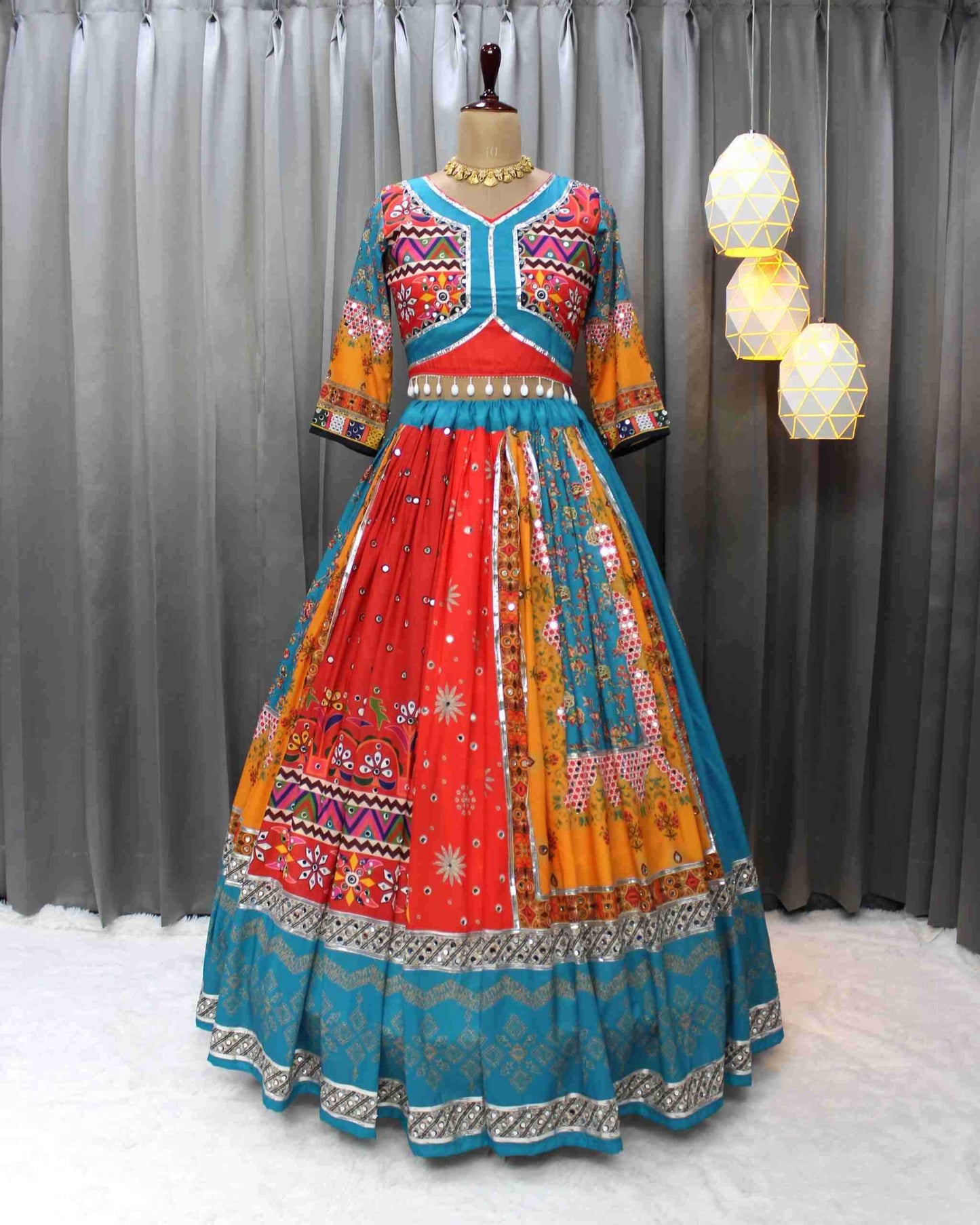 Navratri Chaniya Choli Muslin Cotton  Mirror Work Designer  Lehenga