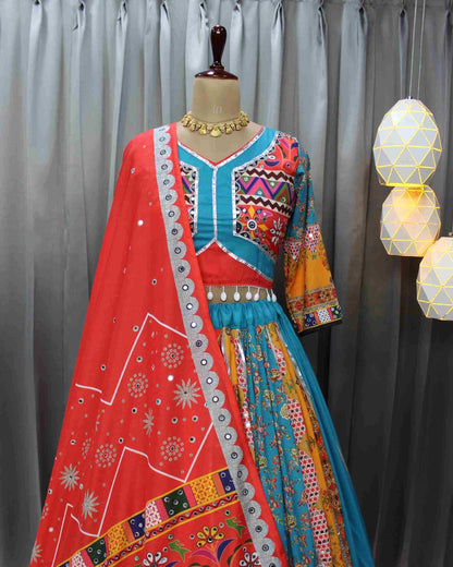 Navratri Chaniya Choli Muslin Cotton  Mirror Work Designer  Lehenga
