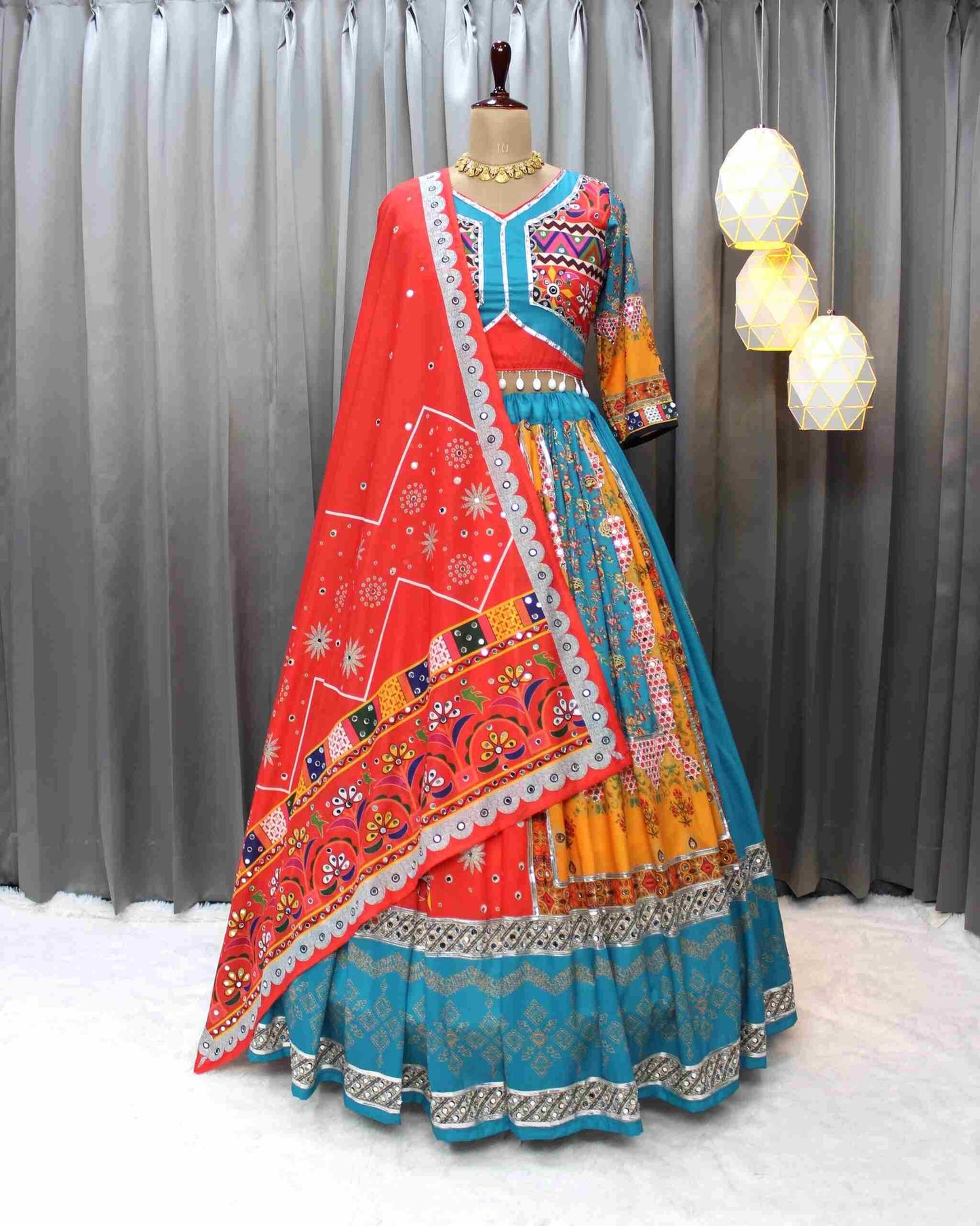 Navratri Chaniya Choli Muslin Cotton  Mirror Work Designer  Lehenga