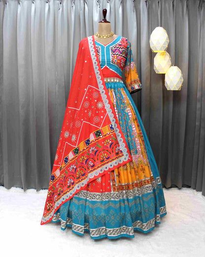 Navratri Chaniya Choli Muslin Cotton  Mirror Work Designer  Lehenga