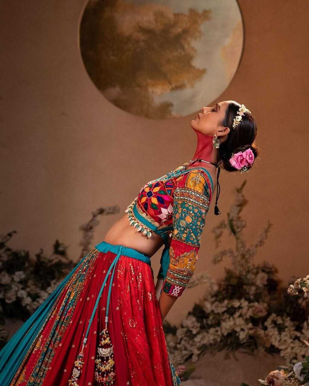 Navratri Chaniya Choli Muslin Cotton  Mirror Work Designer  Lehenga