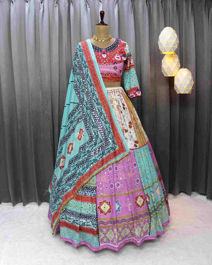 Navratri Chaniya Choli Muslin Cotton Mirror Work Lehenga
