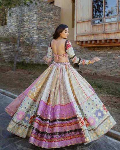 Navratri Chaniya Choli Muslin Cotton Mirror Work Lehenga