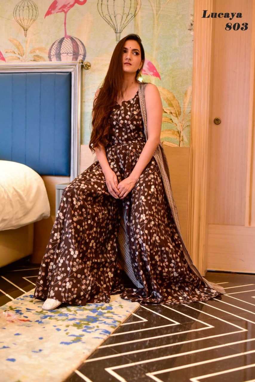 MUSLIN SILK  INDO WESTERN PRINTED PARTY WEAR DRESS