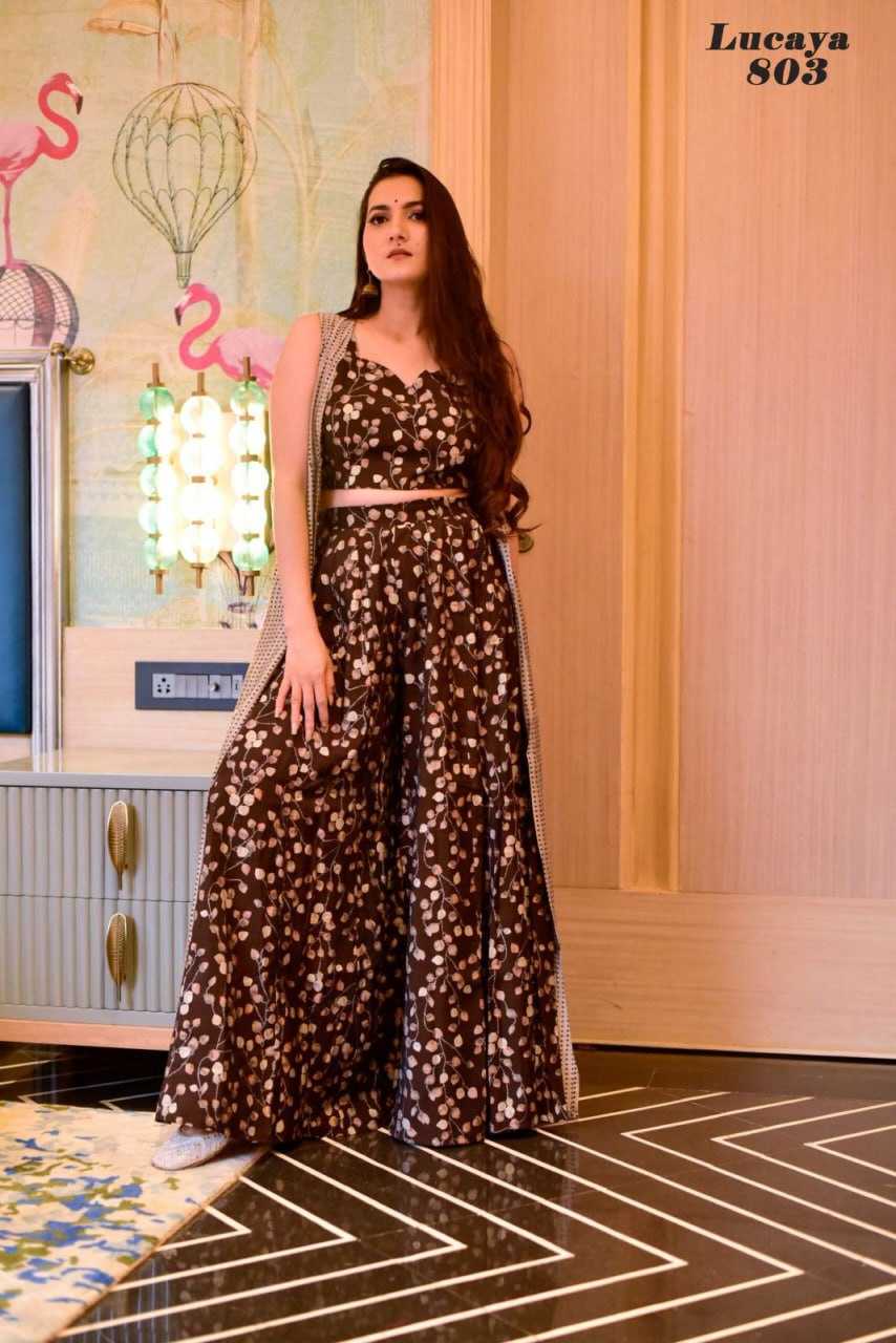 MUSLIN SILK  INDO WESTERN PRINTED PARTY WEAR DRESS