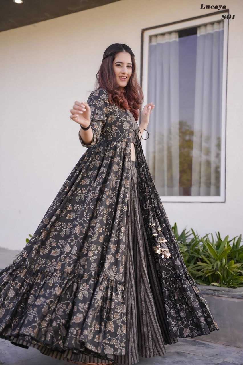 MUSLIN SILK  INDO WESTERN PRINTED PARTY WEAR DRESS