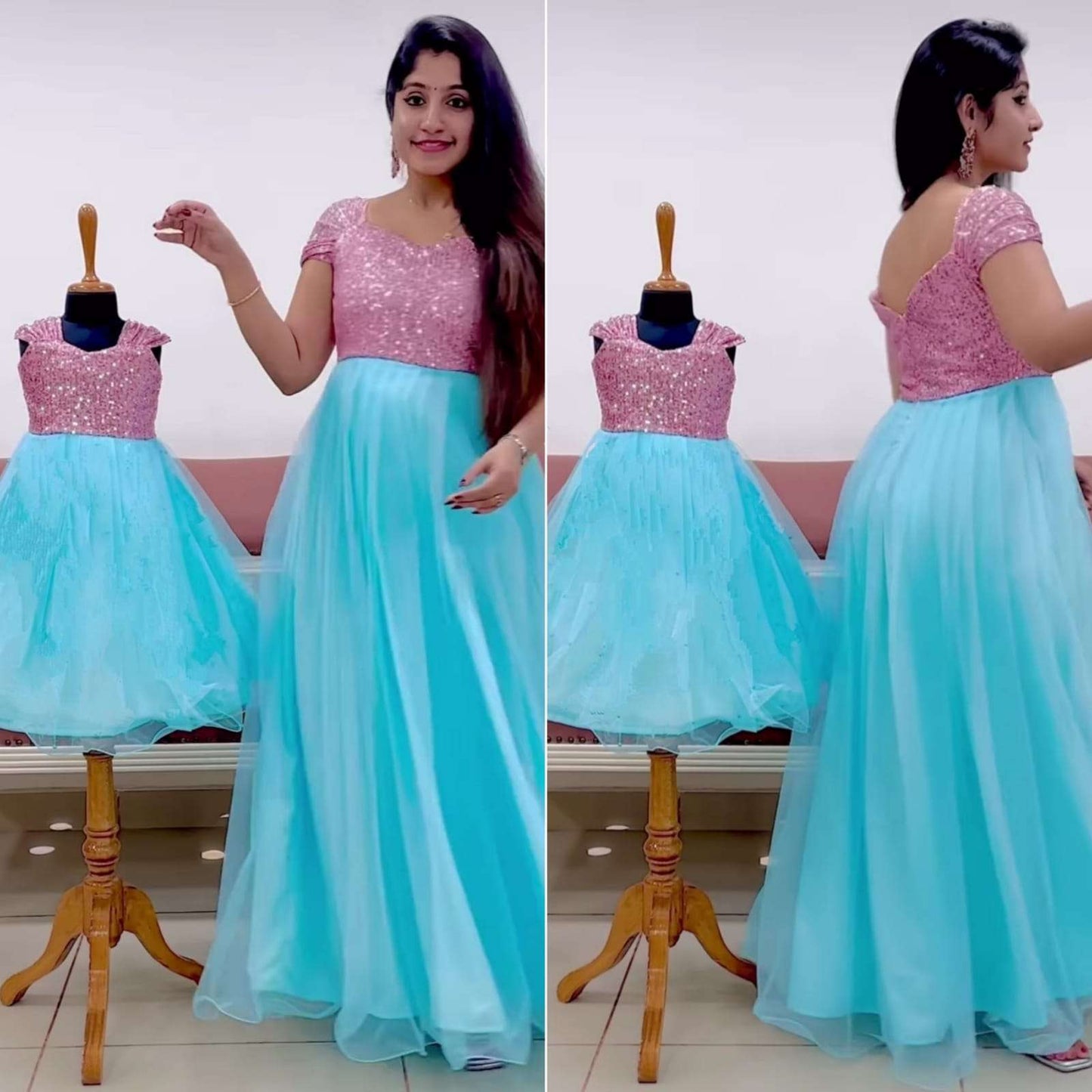 Net  Gowns Mother & Daughter Combo