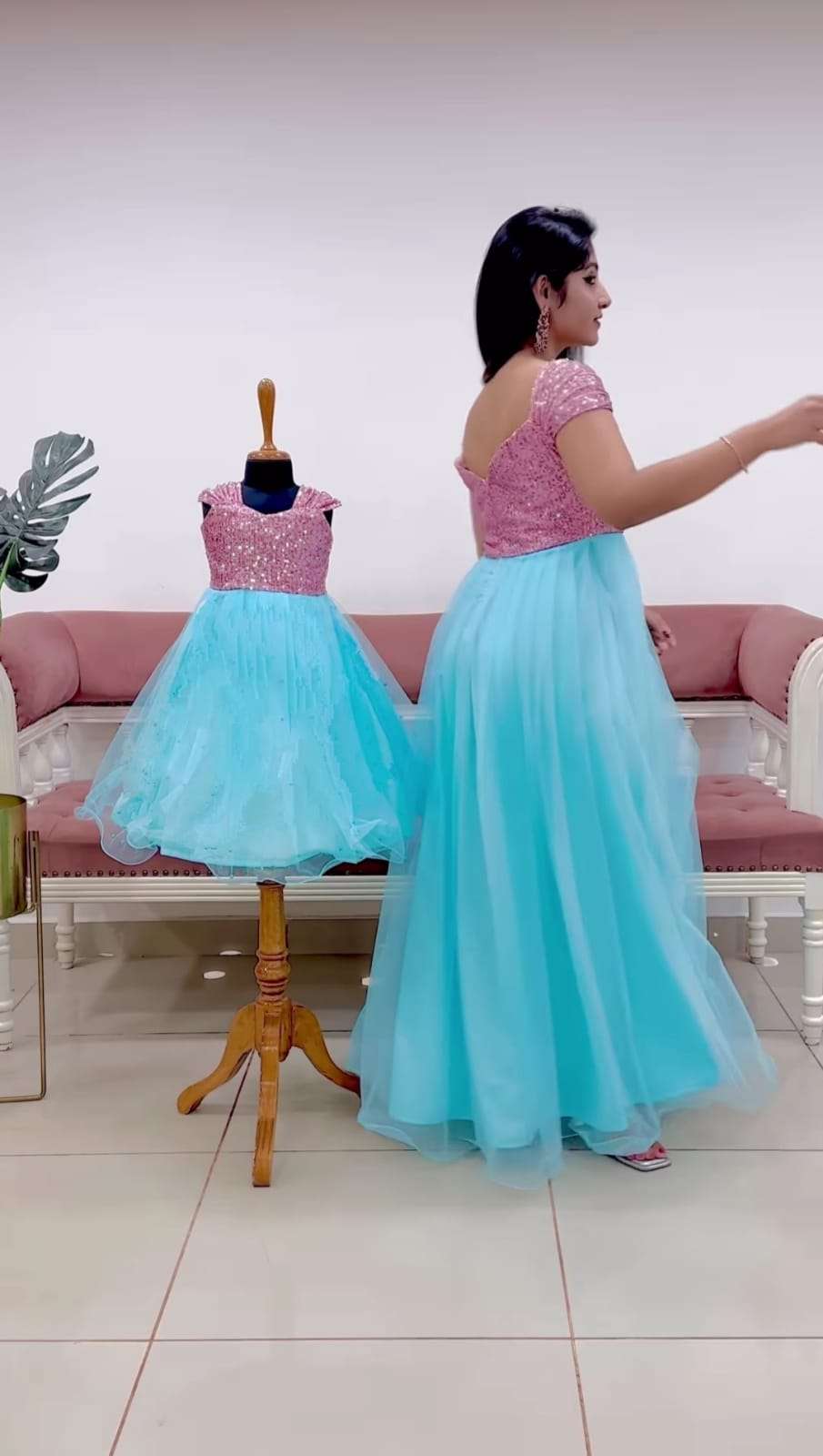 Net  Gowns Mother & Daughter Combo