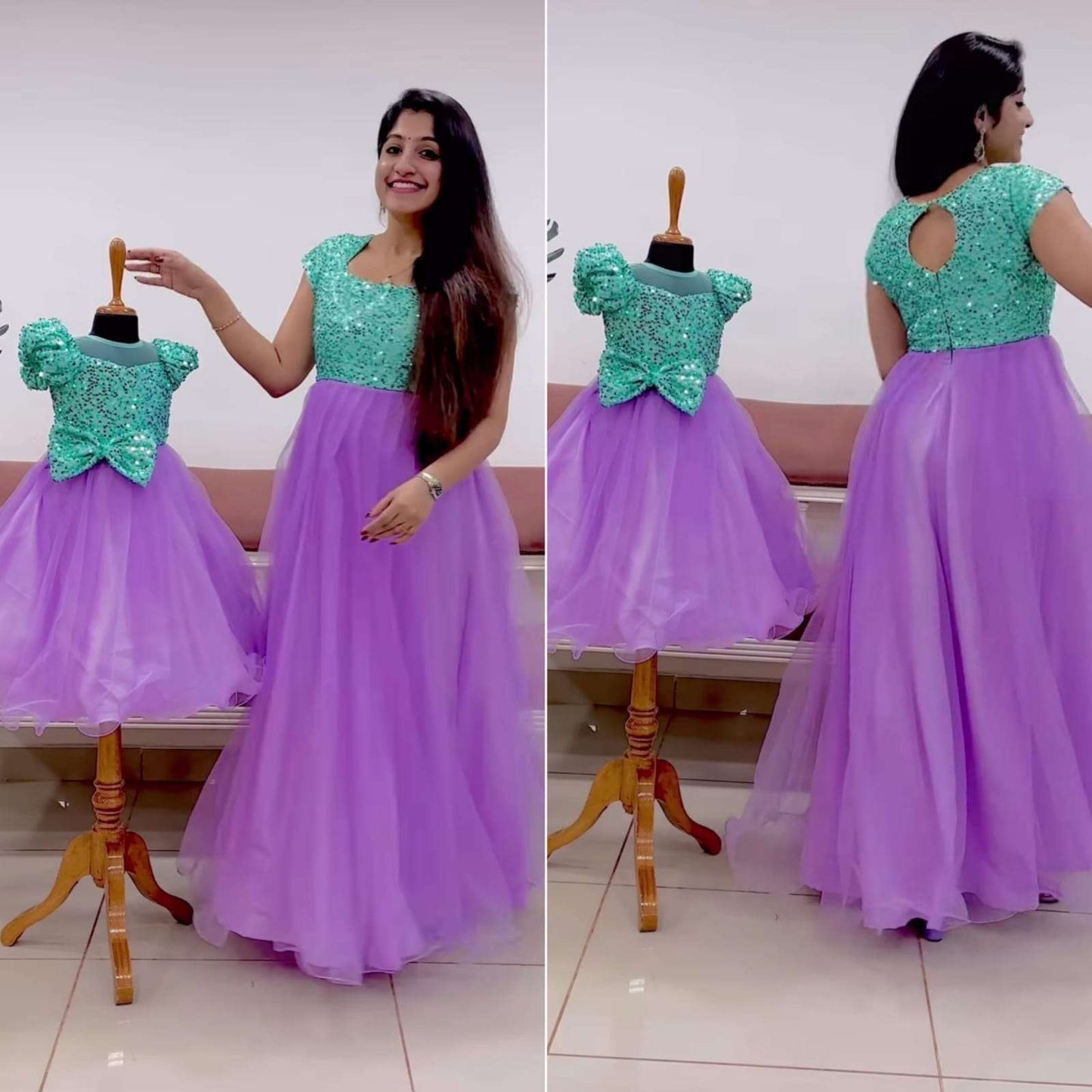 Net  Gowns Mother & Daughter Combo
