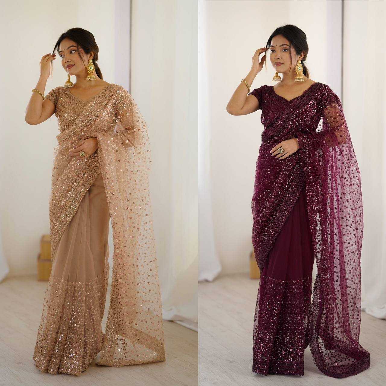 Sequins Work  Net  Saree