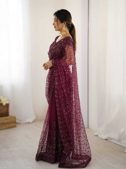 Sequins Work  Net  Saree