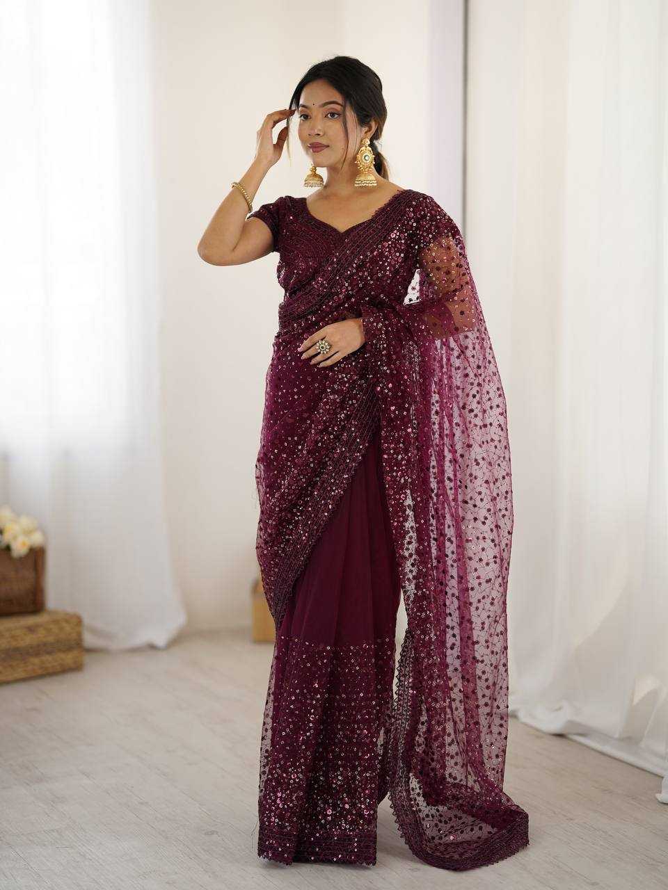 Sequins Work  Net  Saree
