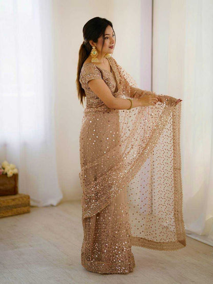 Sequins Work  Net  Saree