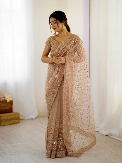 Sequins Work  Net  Saree