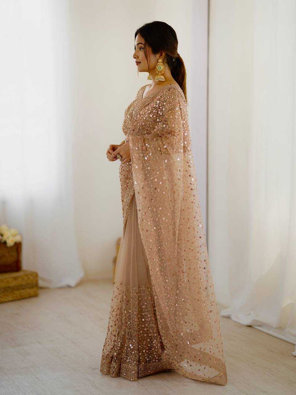 Sequins Work  Net  Saree