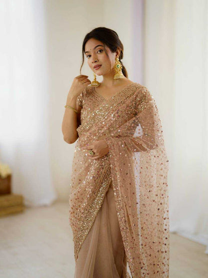 Sequins Work  Net  Saree