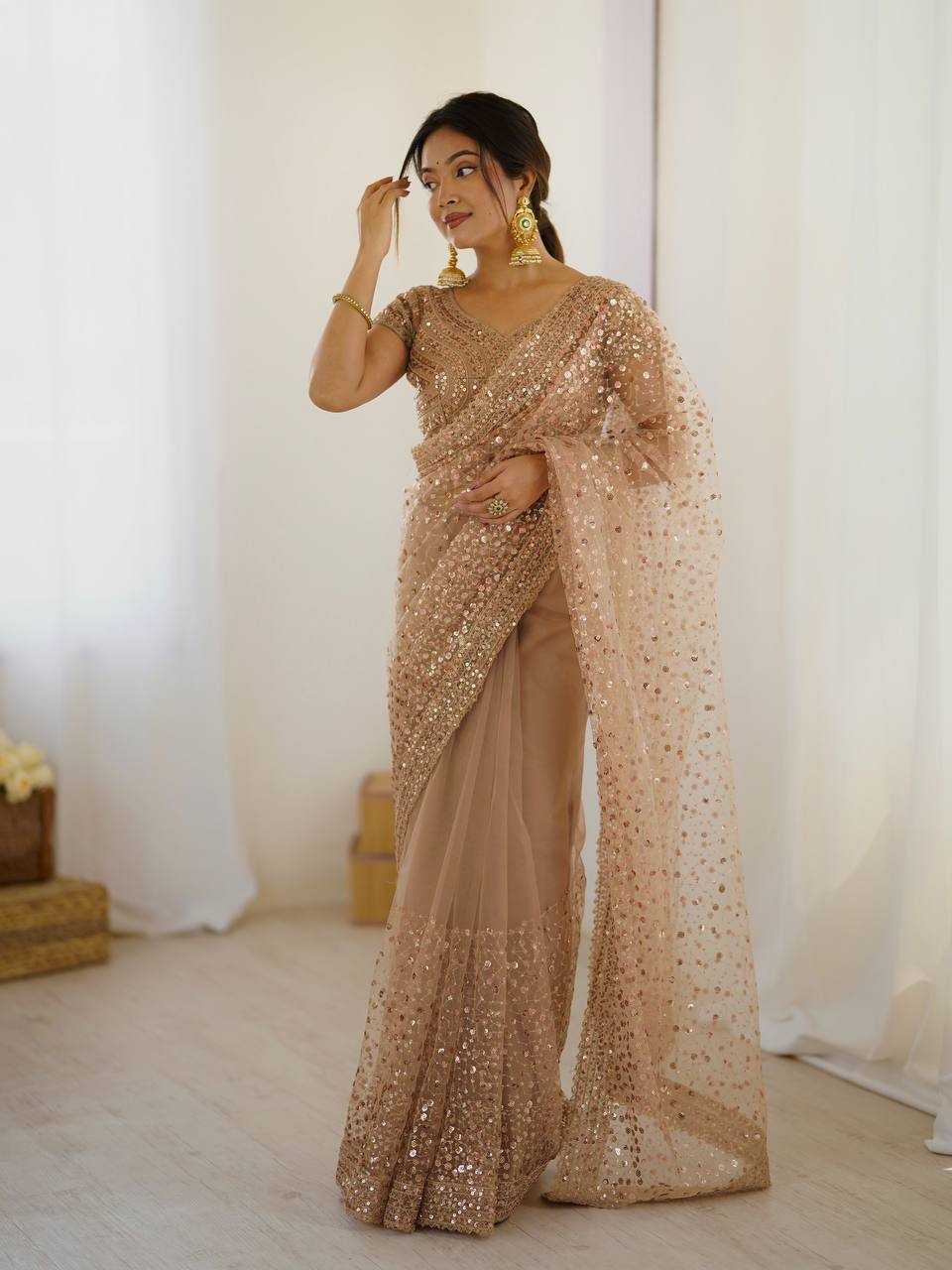 Sequins Work  Net  Saree