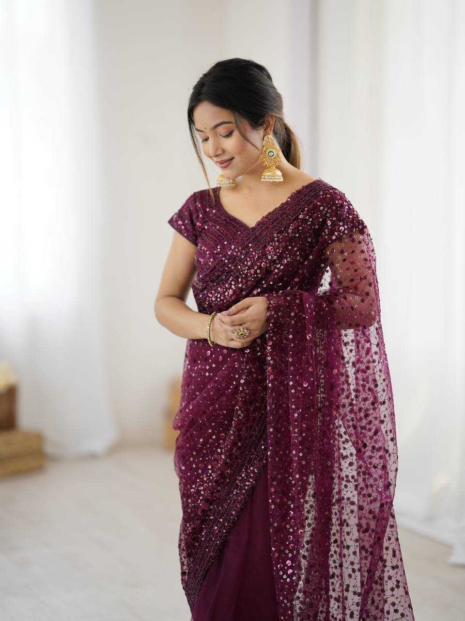 Sequins Work  Net  Saree