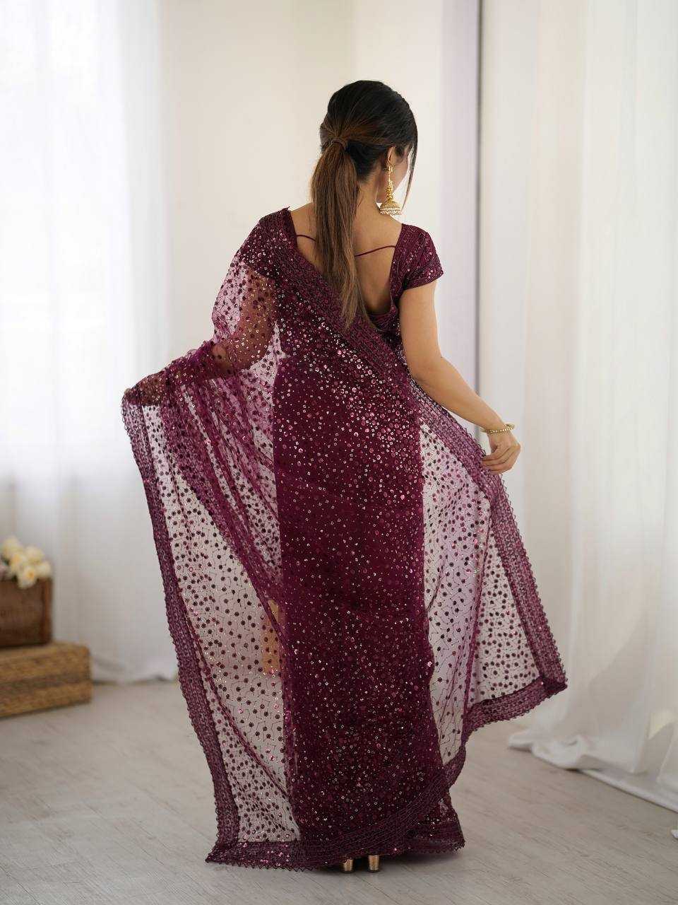 Sequins Work  Net  Saree