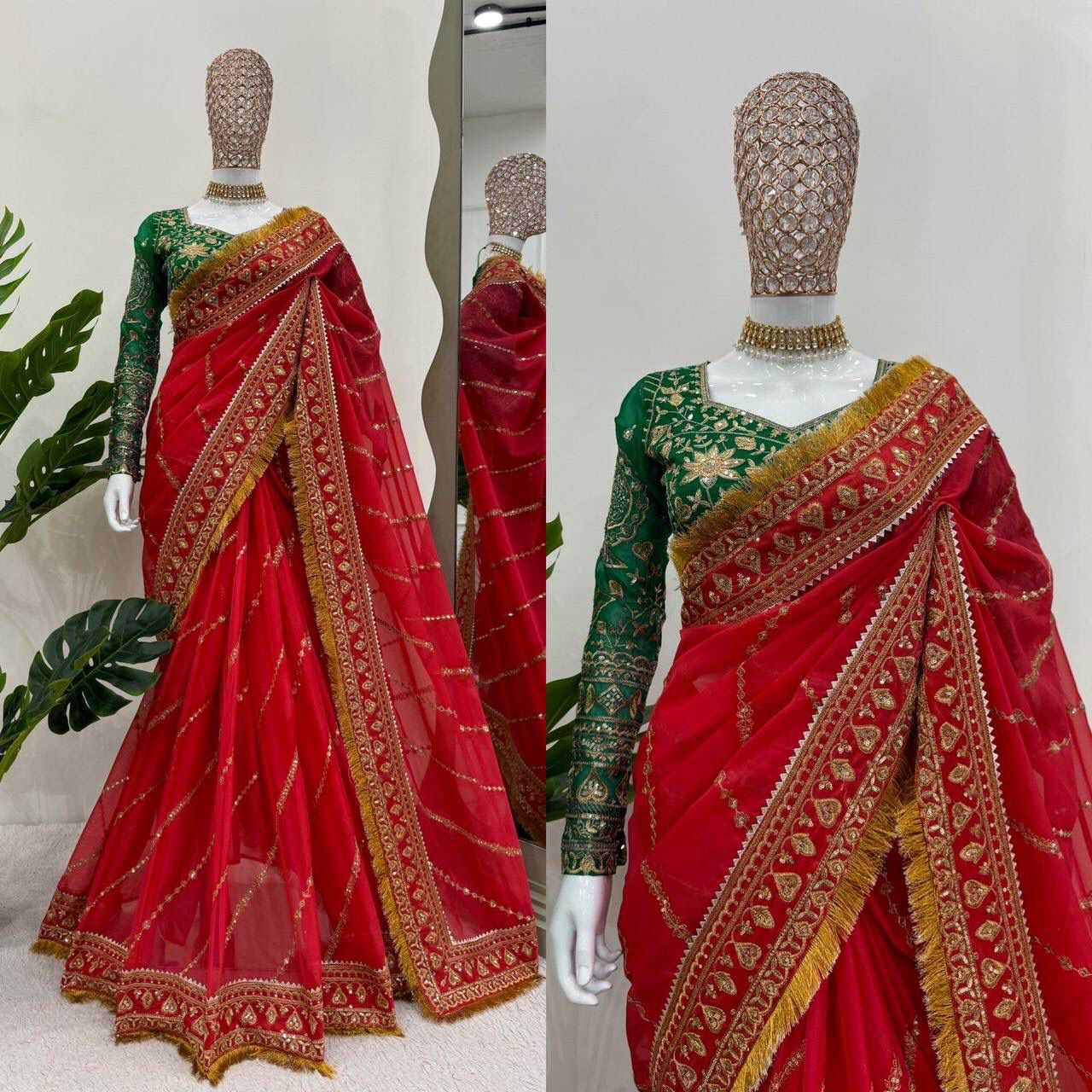 ORGANZA SILK  SEQUENCE  EMBROIDERED JANHVI KAPOOR Bollywood Saree Collection