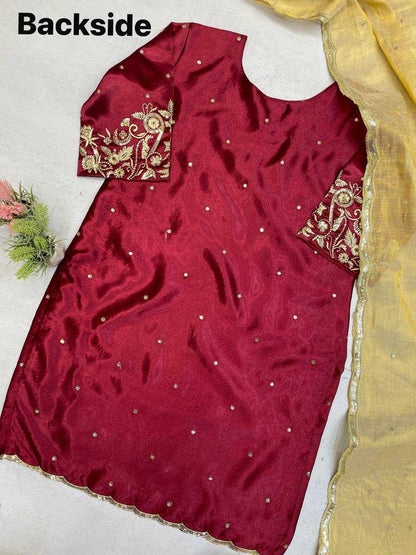Satin  Embroidery Suits