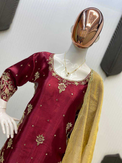 Satin  Embroidery Suits