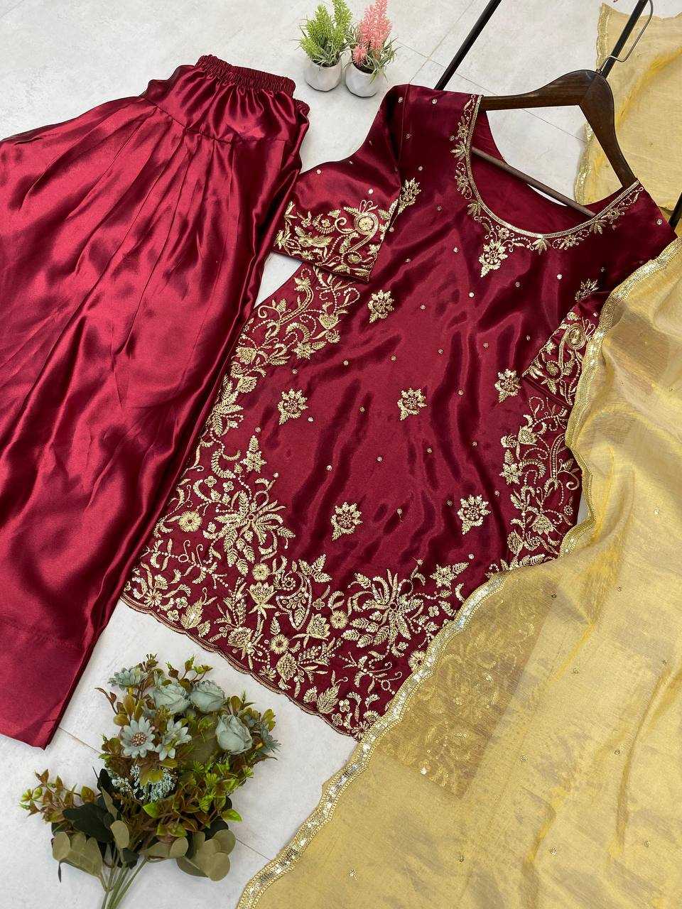 Satin  Embroidery Suits