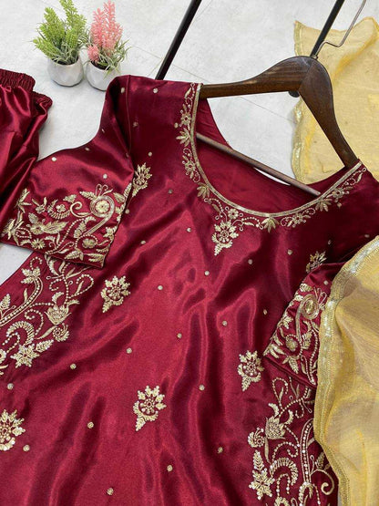 Satin  Embroidery Suits
