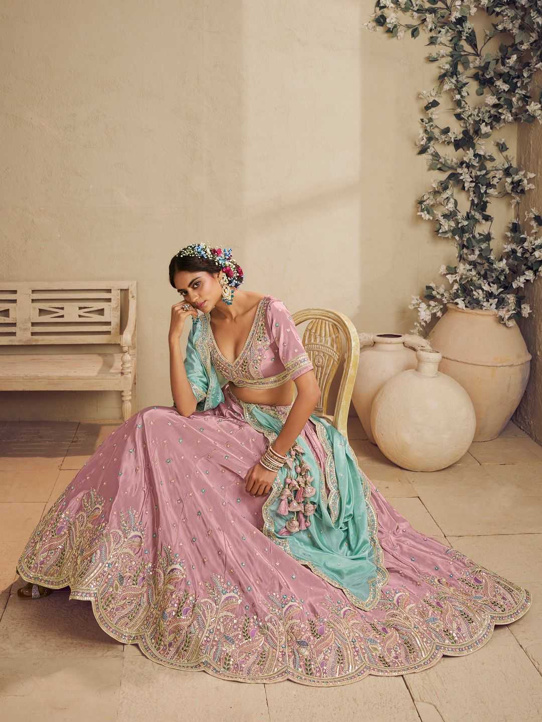 Satin Silk Pink Choli  Wedding Collections
