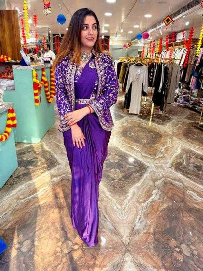 Party Wear  Satin Silk   Ready To Wear Saree