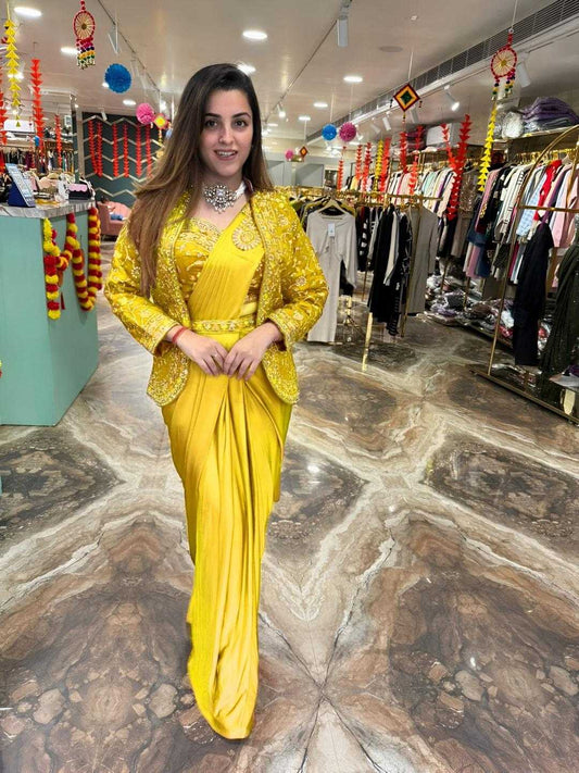 Party Wear  Satin Silk   Ready To Wear Saree
