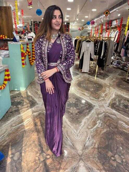 Party Wear  Satin Silk   Ready To Wear Saree
