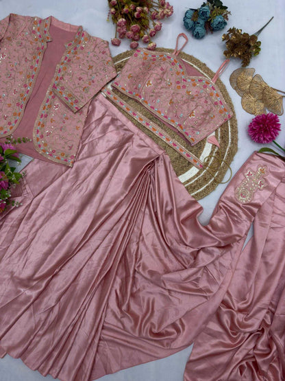 Party Wear  Satin Silk   Ready To Wear Saree