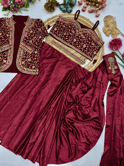 Party Wear  Satin Silk   Ready To Wear Saree